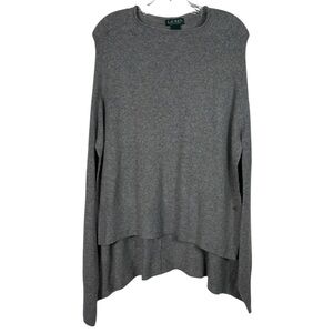 Lauren Ralph Lauren Lambswool Blend Gray Poncho Knit Sweater Wrap NWT Old Money